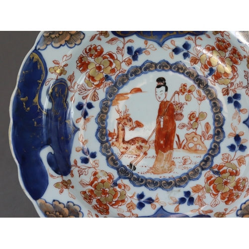 96 - A Magu and Deer Basin, Kangxi/Yongzheng,  well decorated in iron red, with strong gilding and rich u... 