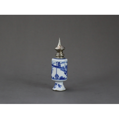 97 - A Blue and White Vase with Ladies, Kangxi,  with Dutch 19th century silver mount, the small soft pas... 