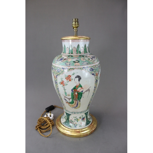 110 - A 'famille verte' Vase with Ladies, Kangxi, decorated around the slender baluster sides with five la... 