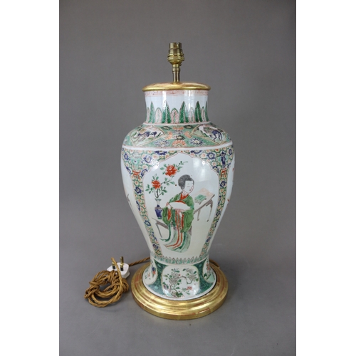 110 - A 'famille verte' Vase with Ladies, Kangxi, decorated around the slender baluster sides with five la... 