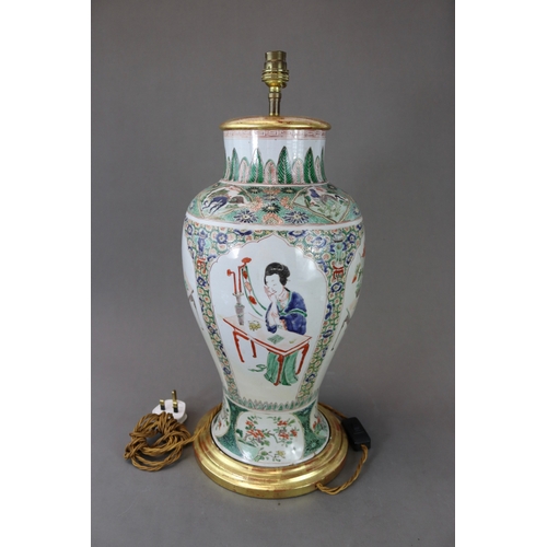 110 - A 'famille verte' Vase with Ladies, Kangxi, decorated around the slender baluster sides with five la... 