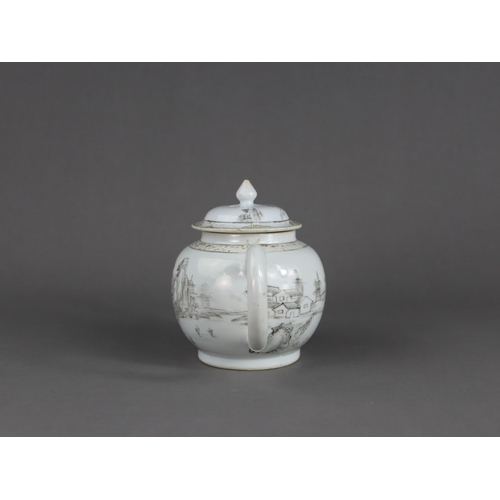 112 - An 'en Grisaille' Landscape Teapot and Cover, Yongzheng, the globular body pencilled with a scholar ... 