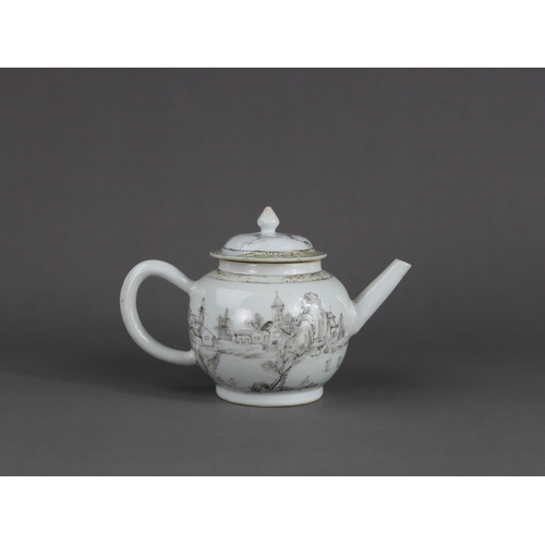 112 - An 'en Grisaille' Landscape Teapot and Cover, Yongzheng, the globular body pencilled with a scholar ... 