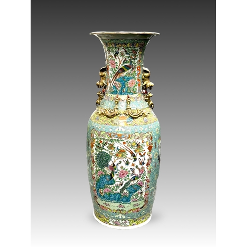 128 - A Massive Canton 'famille rose' Vase, 19th century the waisted neck and ovoid body with large rectan... 