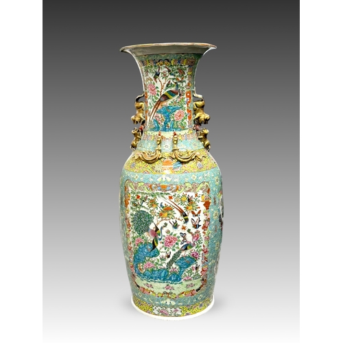 128 - A Massive Canton 'famille rose' Vase, 19th century the waisted neck and ovoid body with large rectan... 