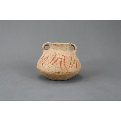 14 - A Rare Small Painted Pottery Jar, Neolithic period, Majiayao Culture the bulging hipped form with wa... 