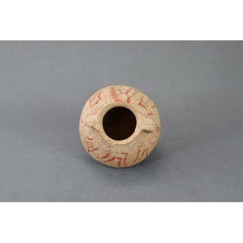 14 - A Rare Small Painted Pottery Jar, Neolithic period, Majiayao Culture the bulging hipped form with wa... 