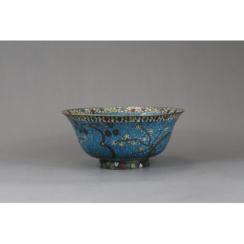 142 - A Ming Cloisonne Bowl with Waterbirds, 16th century well decorated in rich tones on the interior wit... 