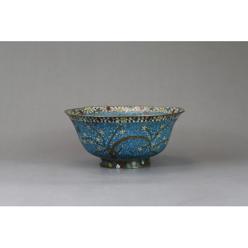 142 - A Ming Cloisonne Bowl with Waterbirds, 16th century well decorated in rich tones on the interior wit... 