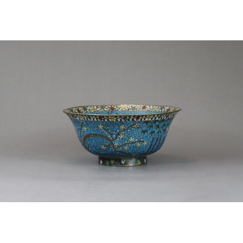 142 - A Ming Cloisonne Bowl with Waterbirds, 16th century well decorated in rich tones on the interior wit... 