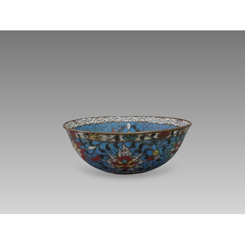 143 - A Rare Ming Cloisonne Bowl, single character mark to base, 16th century of shallow form, well decora... 