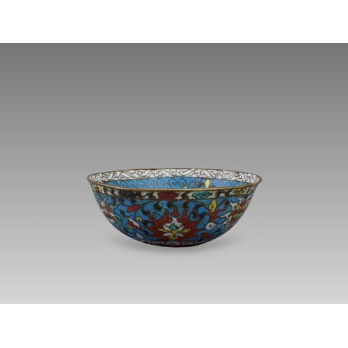 143 - A Rare Ming Cloisonne Bowl, single character mark to base, 16th century of shallow form, well decora... 