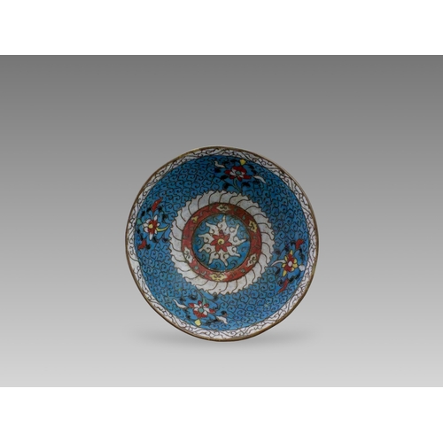 143 - A Rare Ming Cloisonne Bowl, single character mark to base, 16th century of shallow form, well decora... 