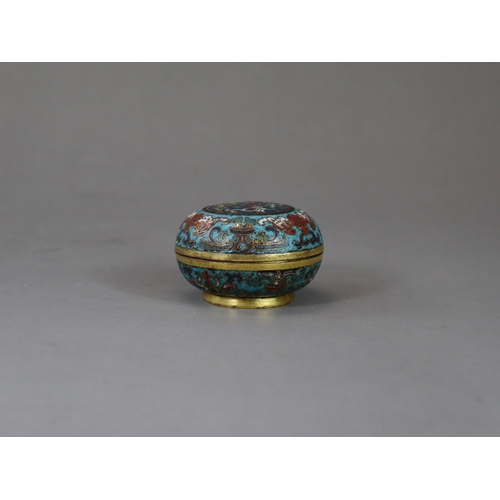 146 - A Good Cloisonne Box and Cover, early 18th century,  of compressed rounded form, the central blue gr... 