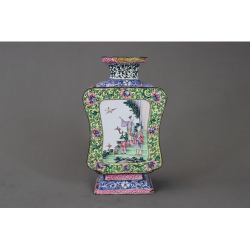 151 - An Unusual Canton Enamel Caddy, Qianlong,  of oblong section and waisted rectangular form, enamelled... 