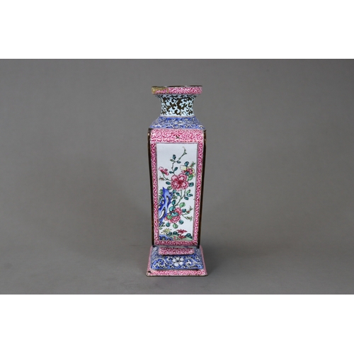 151 - An Unusual Canton Enamel Caddy, Qianlong,  of oblong section and waisted rectangular form, enamelled... 