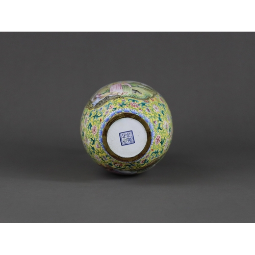 154 - A Fine Pekin Enamel Vase, late Qing/Republic,  in the Qianlong style, of ovoid form,  the waisted ne... 