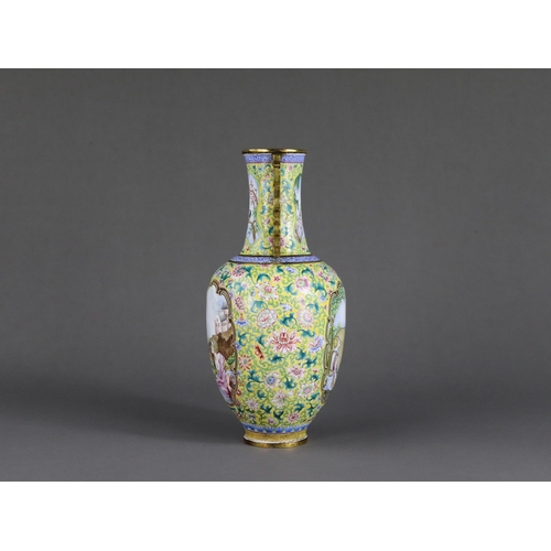 154 - A Fine Pekin Enamel Vase, late Qing/Republic,  in the Qianlong style, of ovoid form,  the waisted ne... 