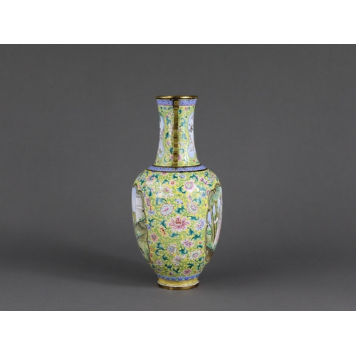 154 - A Fine Pekin Enamel Vase, late Qing/Republic,  in the Qianlong style, of ovoid form,  the waisted ne... 