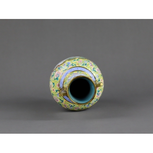 154 - A Fine Pekin Enamel Vase, late Qing/Republic,  in the Qianlong style, of ovoid form,  the waisted ne... 