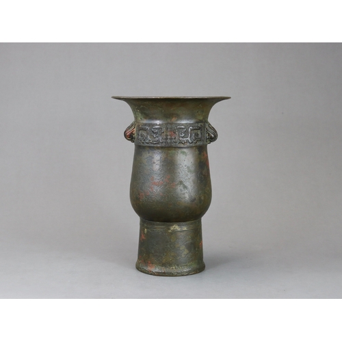 160 - A Good Archaistic Bronze Vase, hu, Song dynasty,  inspired by a Shang or Early Western Zhou original... 