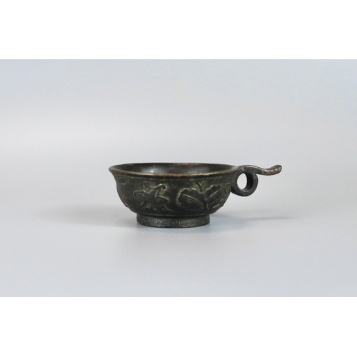 161 - A Rare Bronze Cup, 16th/17th century,  in the Hu Wenming manner, the shallow rounded vessel set with... 