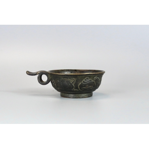 161 - A Rare Bronze Cup, 16th/17th century,  in the Hu Wenming manner, the shallow rounded vessel set with... 