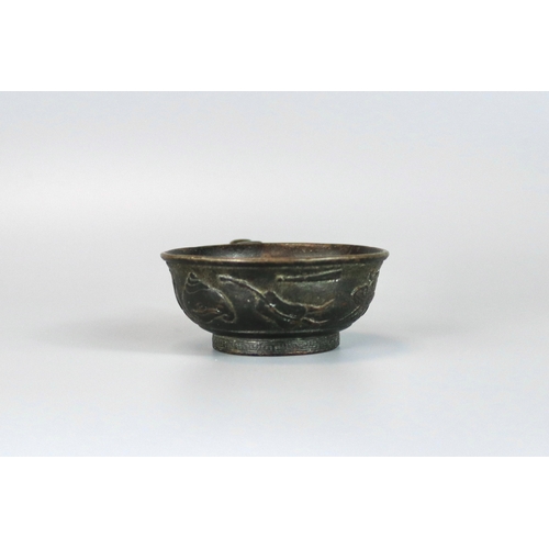 161 - A Rare Bronze Cup, 16th/17th century,  in the Hu Wenming manner, the shallow rounded vessel set with... 