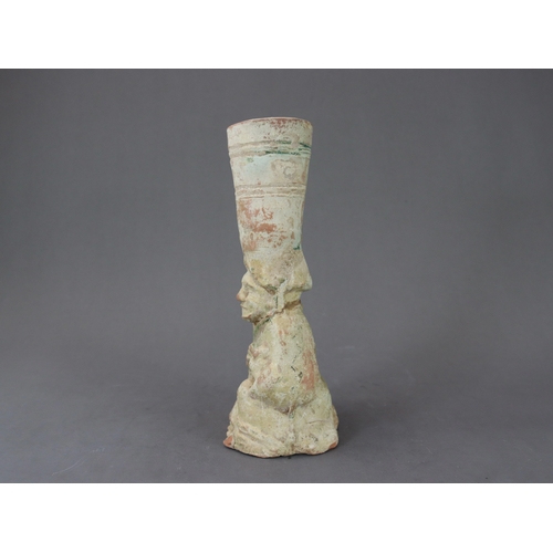 17 - A Rare Green-glazed Pottery 'Figural' Lamp, Han Dynasty  the lamp shaped as a kneeling female figure... 