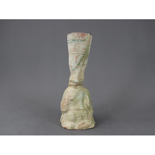 17 - A Rare Green-glazed Pottery 'Figural' Lamp, Han Dynasty  the lamp shaped as a kneeling female figure... 