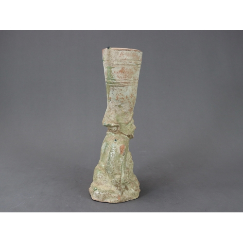 17 - A Rare Green-glazed Pottery 'Figural' Lamp, Han Dynasty  the lamp shaped as a kneeling female figure... 