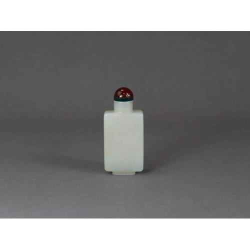 180 - A Rectangular White Jade Snuff Bottle, with Cover, 19th century,  the even stone entirely undecorate... 