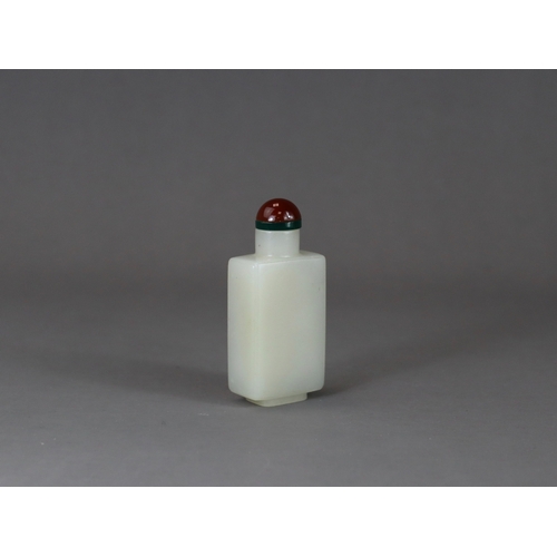 180 - A Rectangular White Jade Snuff Bottle, with Cover, 19th century,  the even stone entirely undecorate... 