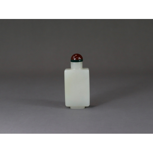 180 - A Rectangular White Jade Snuff Bottle, with Cover, 19th century,  the even stone entirely undecorate... 