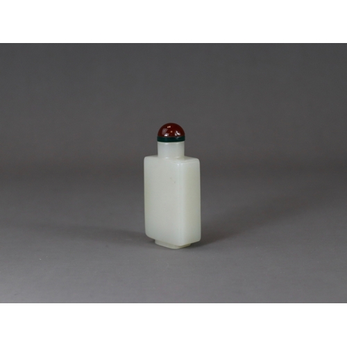 180 - A Rectangular White Jade Snuff Bottle, with Cover, 19th century,  the even stone entirely undecorate... 