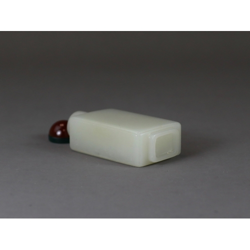 180 - A Rectangular White Jade Snuff Bottle, with Cover, 19th century,  the even stone entirely undecorate... 