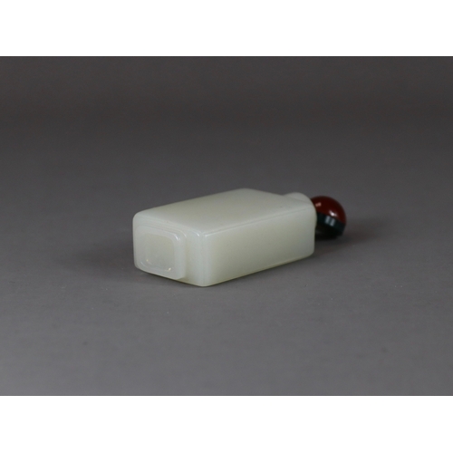 180 - A Rectangular White Jade Snuff Bottle, with Cover, 19th century,  the even stone entirely undecorate... 