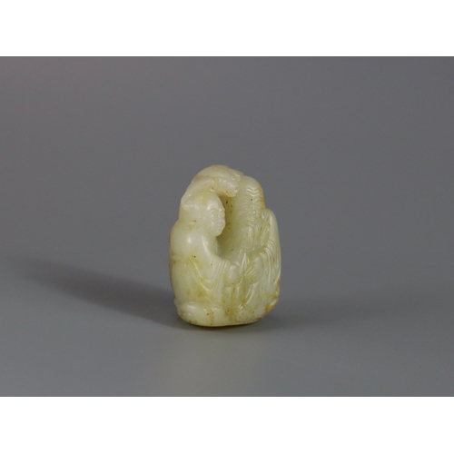 186 - A Good Jade Shoulao Group, Ming dynasty,  the white stone with extensive areas of russet skin, finel... 