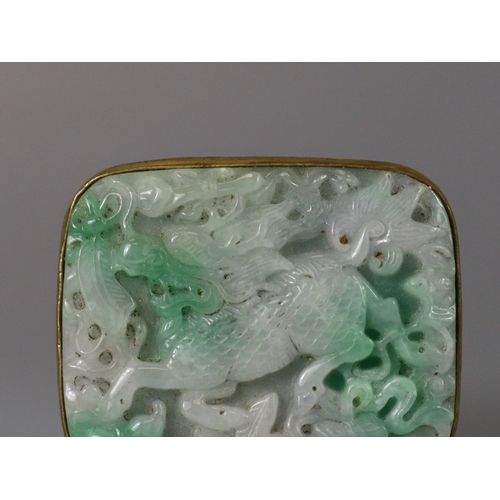 187 - A Jadeite Qilin Plaque, together with a Shoushan Seal, Qing dynasty,  the oblong plaque well carved ... 