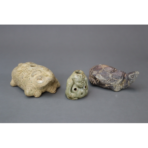 19 - A Group of Three Yue and Yaozhou Celadon Animals, Southern Dynasties and later modelled in frog figu... 