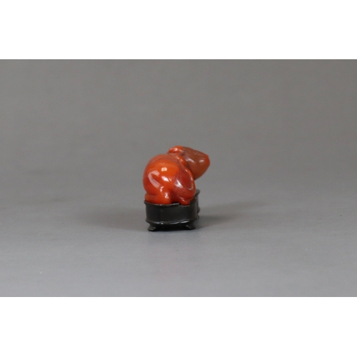 200 - A Carnelian Cat, c.1800,  the seated beast with a bell on his collar, wood stand: together with an a... 