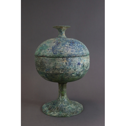 210 - An Archaic Bronze Ritual Food Vessel and Cover, Dou, Eastern Zhou dynasty, Warring States Period the... 