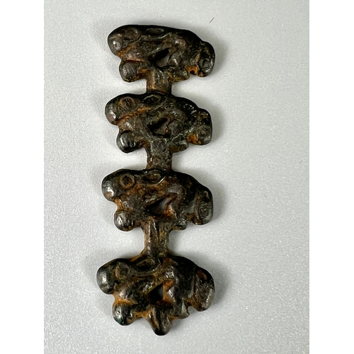 213 - An Ordos Bronze 'Four Overlapping rabbits' Ornament and A 'Double Tiger-head' Belt Buckle, Eastern Z... 