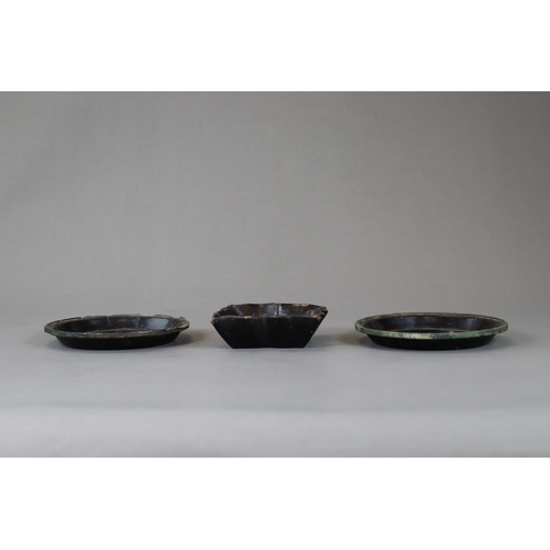 217 - A Set of Three Black Lacquer dishes, Song/Yuan dynasty two dishes in rounded sides with overall blac... 