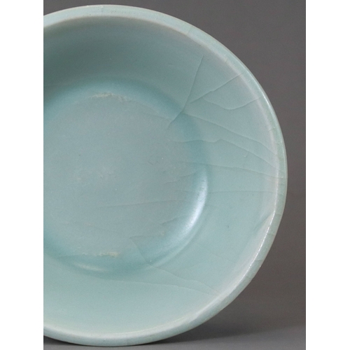 224 - A Longquan Celadon Brushwash, Song dynasty with straight flared sides rising at an angle from a tape... 