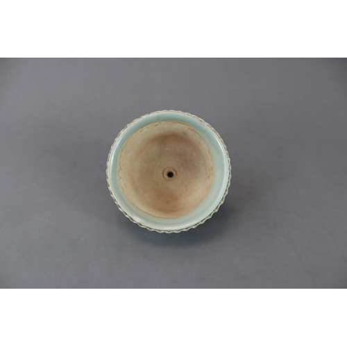 228 - A Longquan Celadon Jardiniere, Yuan dynasty the short, splayed foot supporting the  rounded bowl, wi... 