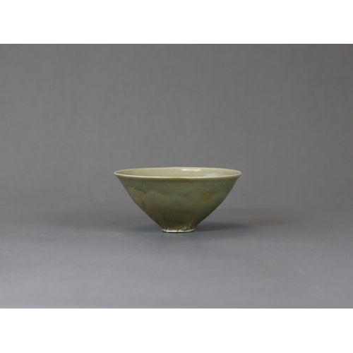 235 - A Yaozhou Celadon Conical Cup, Song dynasty of conical shape, thinly potted from the short straight ... 