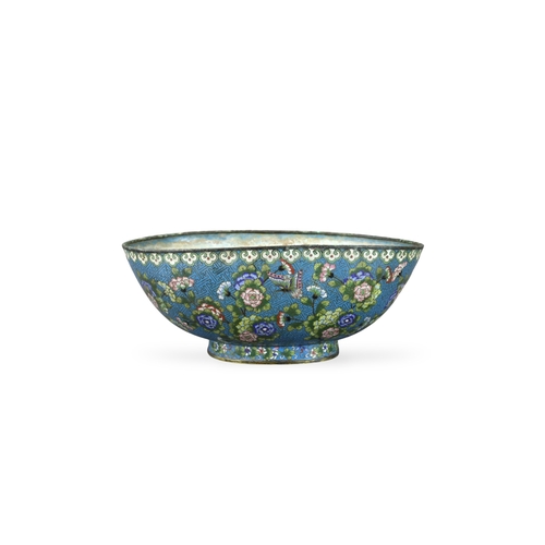 462 - A Cloisonne Bowl with Butterflies, 19th century,  the bowl of oval section, the exterior well decora... 