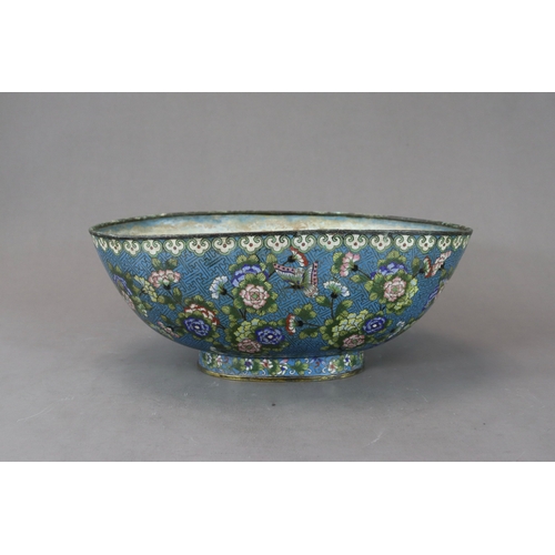 462 - A Cloisonne Bowl with Butterflies, 19th century,  the bowl of oval section, the exterior well decora... 