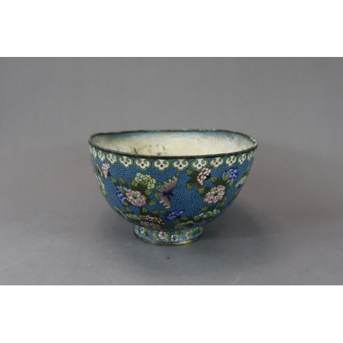 462 - A Cloisonne Bowl with Butterflies, 19th century,  the bowl of oval section, the exterior well decora... 